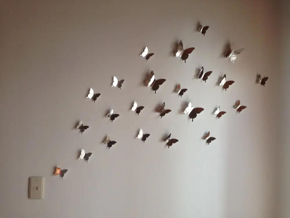 2018 3d наклейки на стену зеркальные Серебристые 3D с бабочками декор для вечеринки