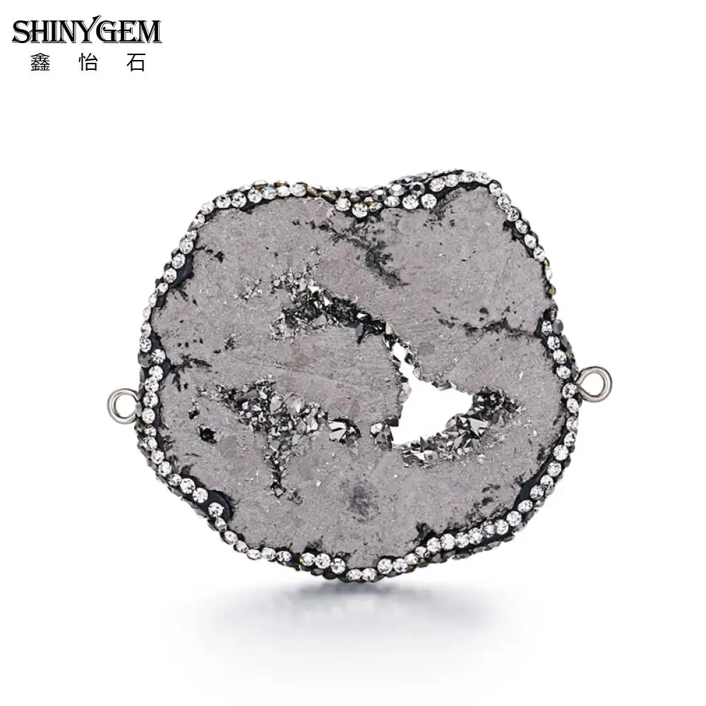 ShinyGem Нерегулярные Кулон agates Druzy разъем сверкающие Druzy Geode Разъем Подвески кубический циркон камень, соединитель для изготовления ювелирных изделий - Окраска металла: Silver