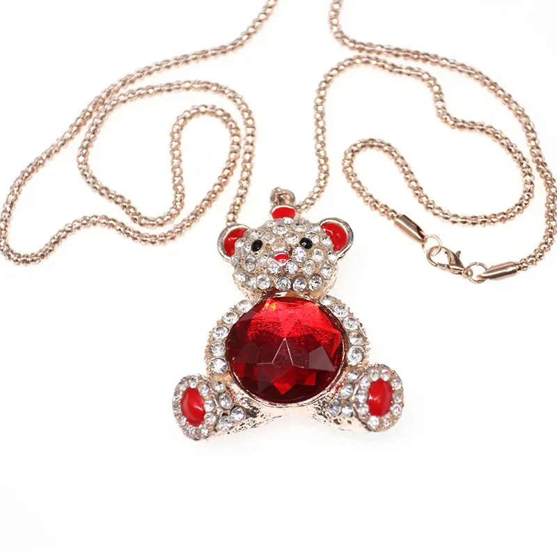 На заказ золотой тон Красный Кристалл Камень милый медведь подвеска с фигуркой