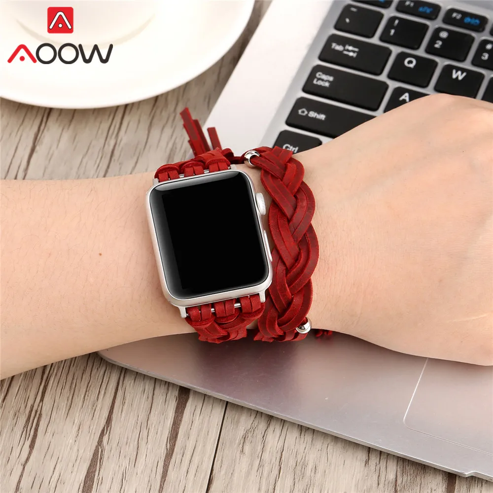 Ремешок для часов плетеный из кожи Apple Watch 1 2 3 4 40 44 38 42 мм|Ремешки часов| |