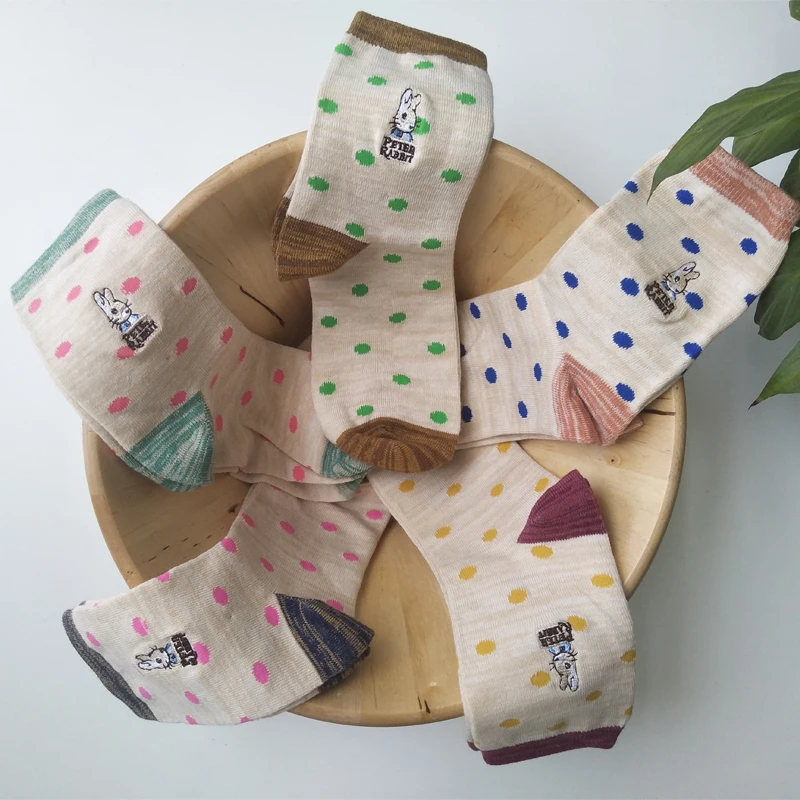 5 пар женские носки с кроликом японские модные милые полосатые в горошек для