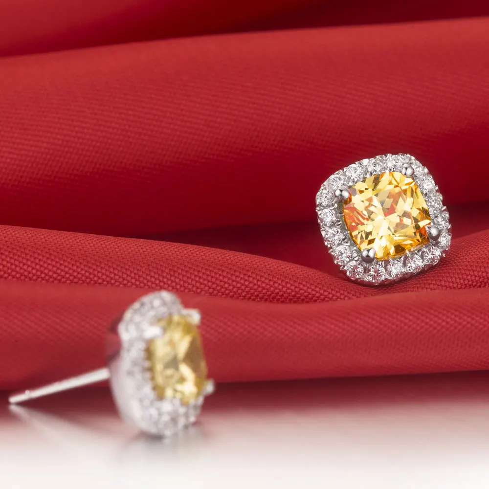 2 карата/шт. Серьги в ювелирном изделии A OK качество Подушка cut желтые