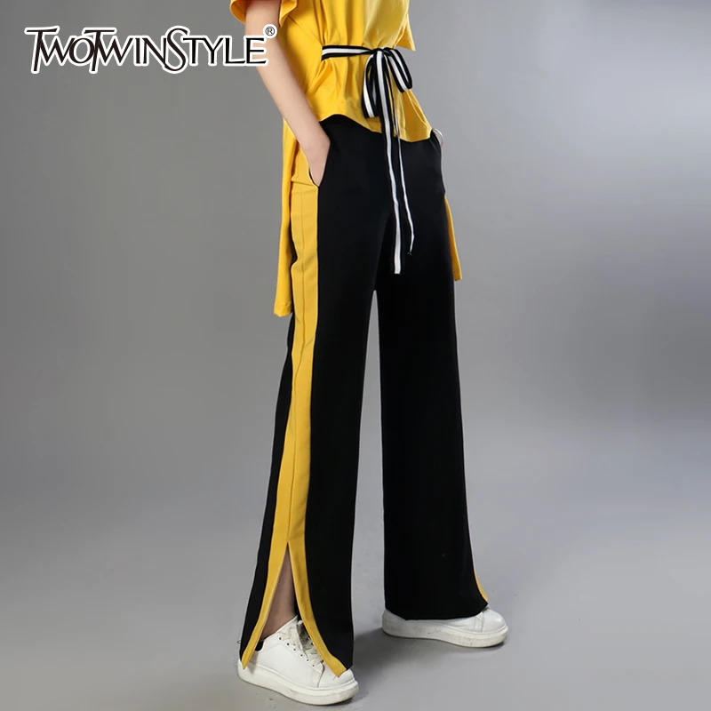 Женские брюки в полоску TWOTWINSTYLE летние повседневные эластичные с высокой талией и