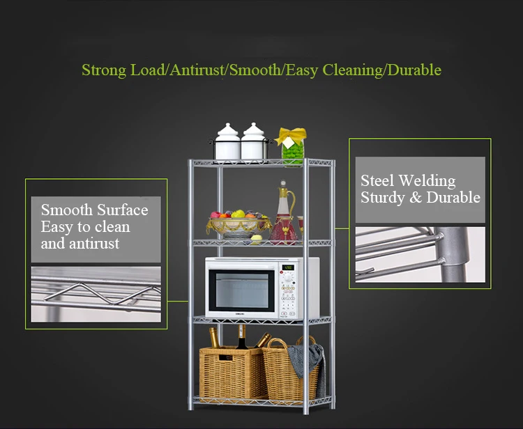 Kitchen Rack Microwave Oven Rack Floored Metal Shelf Furniture 4 Tier Space Saving Multi-function Storage Rack for Kitchen
