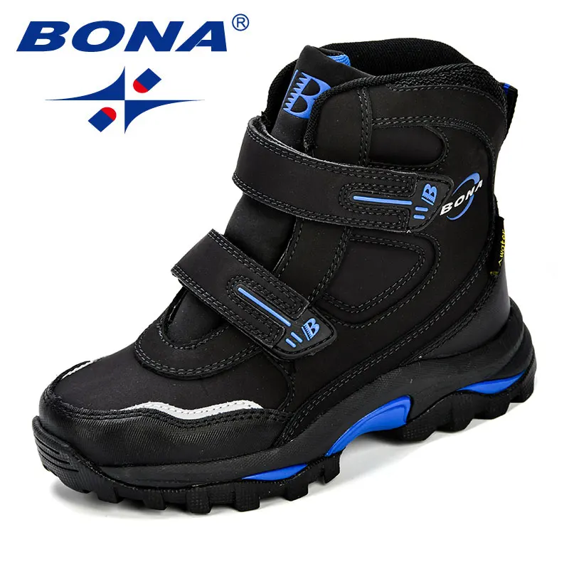 Charcoal grey R blue BONA/зимние популярные Стильные ботинки для мальчиков; ботильоны из кожи; Прочная подошва; детская обувь; теплые удобные зимние ботинки для мальчиков - Цвет: Charcoal grey R blue
