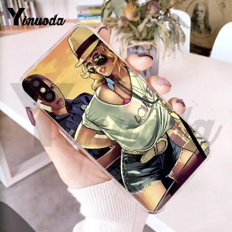 Чехол Yinuoda для iphone 7 6 X чехол GTA 5 прозрачные аксессуары телефонов iPhone 6s 7plus 8 8Plus XS XR 5S