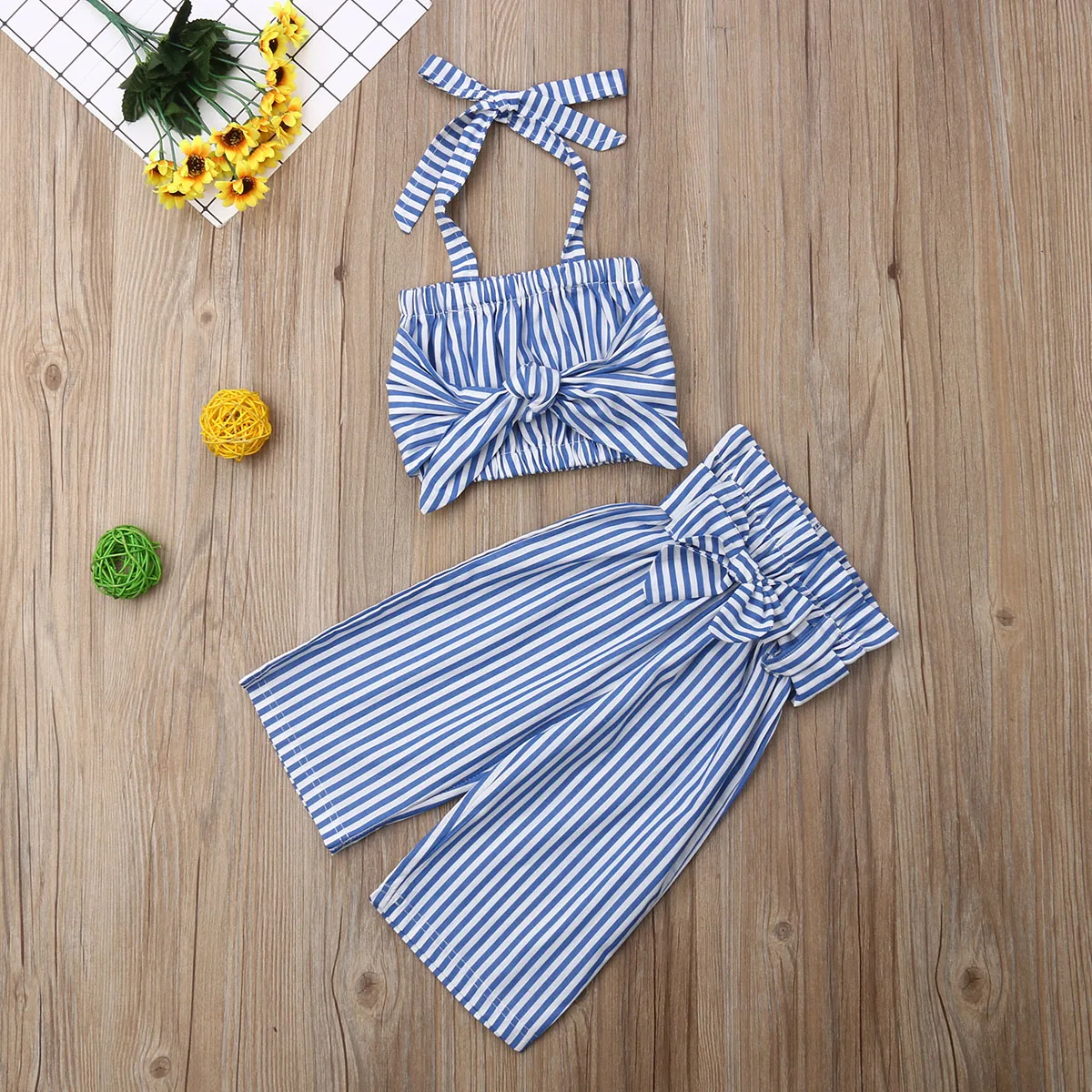 Комплекты летней одежды для маленьких девочек топ в полоску без рукавов с лямкой