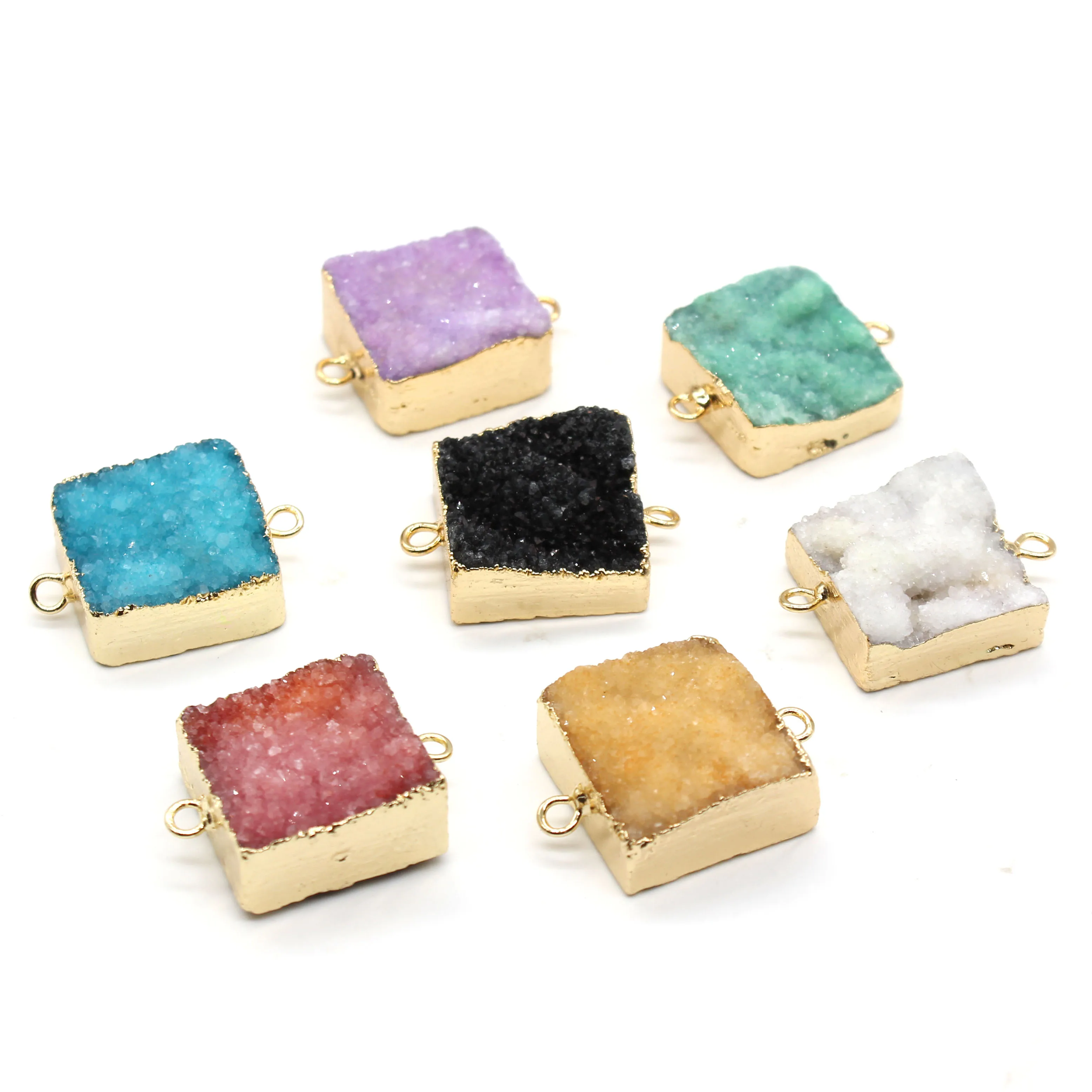 

100-Unique 1 Pcs Light Yellow Gold Color Irregular Shape Rectangle Crystal Dyed Many Colors Pendant Double Buckle Jewelry