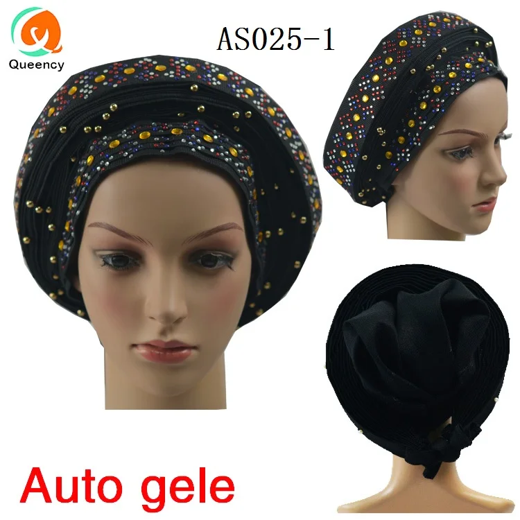 AS025 Queency Asooke дизайн африканские женские свадебные Авто геле уже сделанные головы обернуть разноцветные бусы и камни DHL