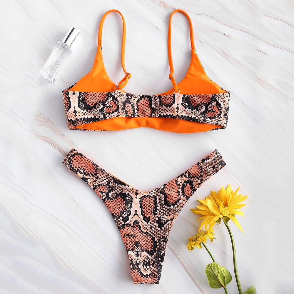 ZAFUL Бикини с принтом из змеиной кожи Набор Тонкий высокой бикини Пуш Ап