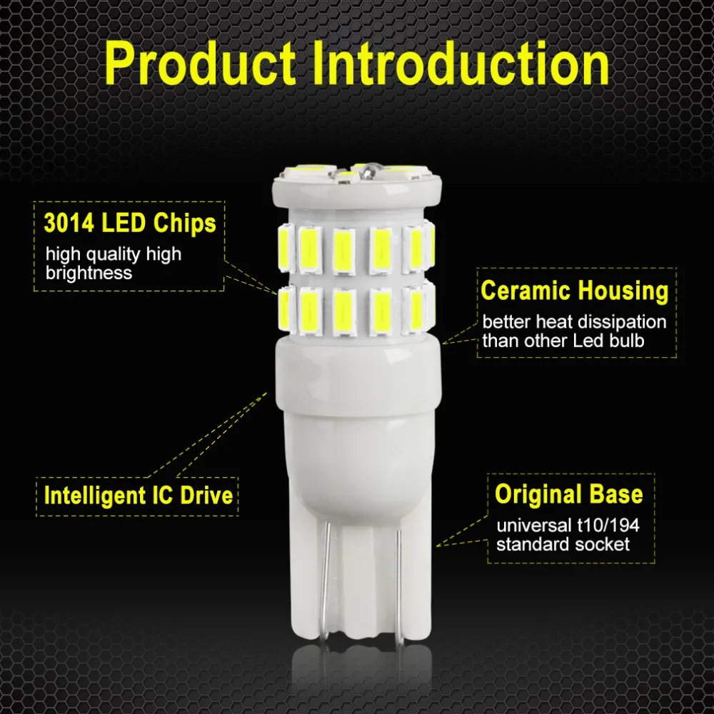 Светодиодные лампы T10 W5W 194 168 3014 30SMD светильник льные для чтения номерного знака