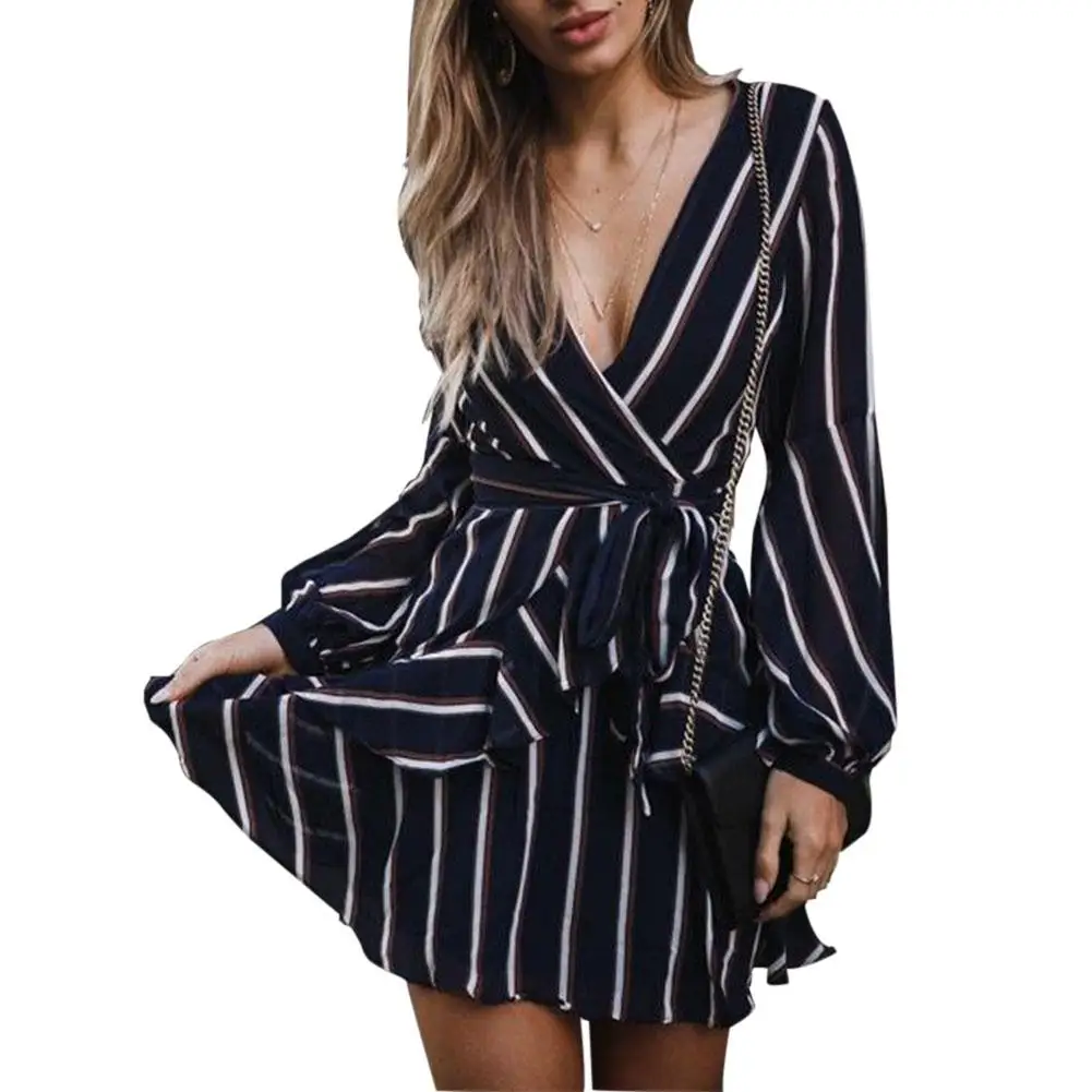 Женское офисное платье рубашка Летнее мини в Вертикальную Полоску с принтом v