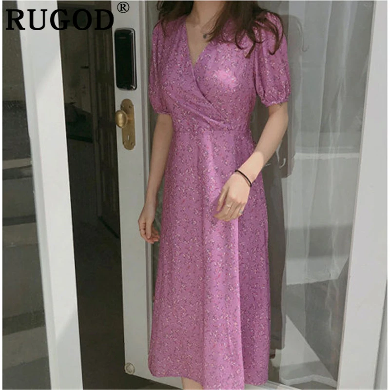Женское платье с принтом RUGOD фиолетовое длинное на лето 2019|Женские платья| |