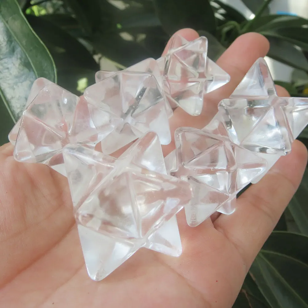 20 мм натуральный прозрачный кварцовый кристаллический Меркаба звезда резьба для