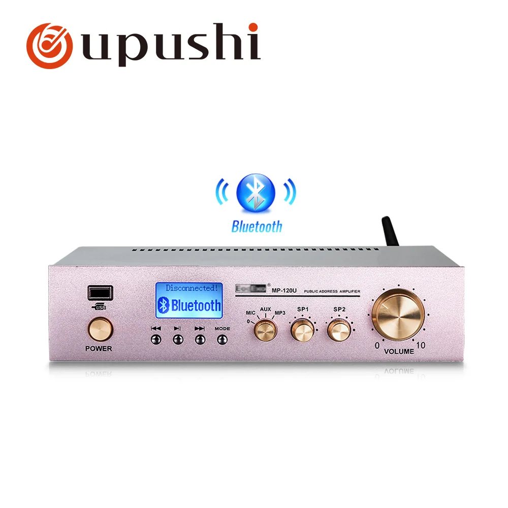 Oupushi 120 Вт 2 раздела управления Поддержка для воспроизведения USB MIC вход FM Bluetooth маленький усилитель