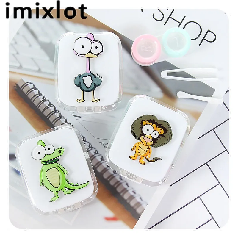 IMIXLOT чехол с зеркальными контактными линзами с милыми животными для влюбленных Подарочная коробка для контактных линз