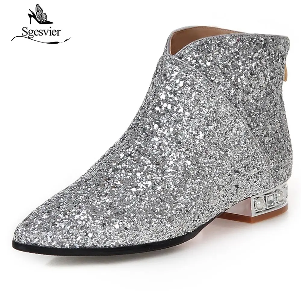 Sgesvier/Женская Осенняя обувь на низком каблуке Женские ботильоны с золотыми