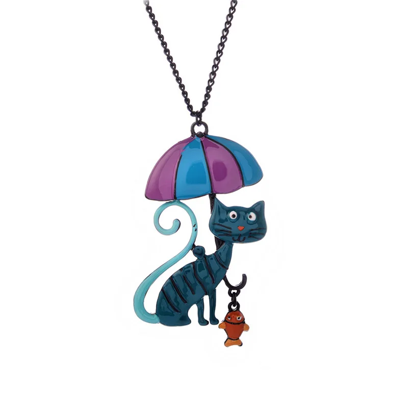 Vintage Statement Necklace Women Cute Cat Fish Long Necklaces Metal Link Chain Female Pendants Best Friends Pendant Kids Jewelry | Украшения