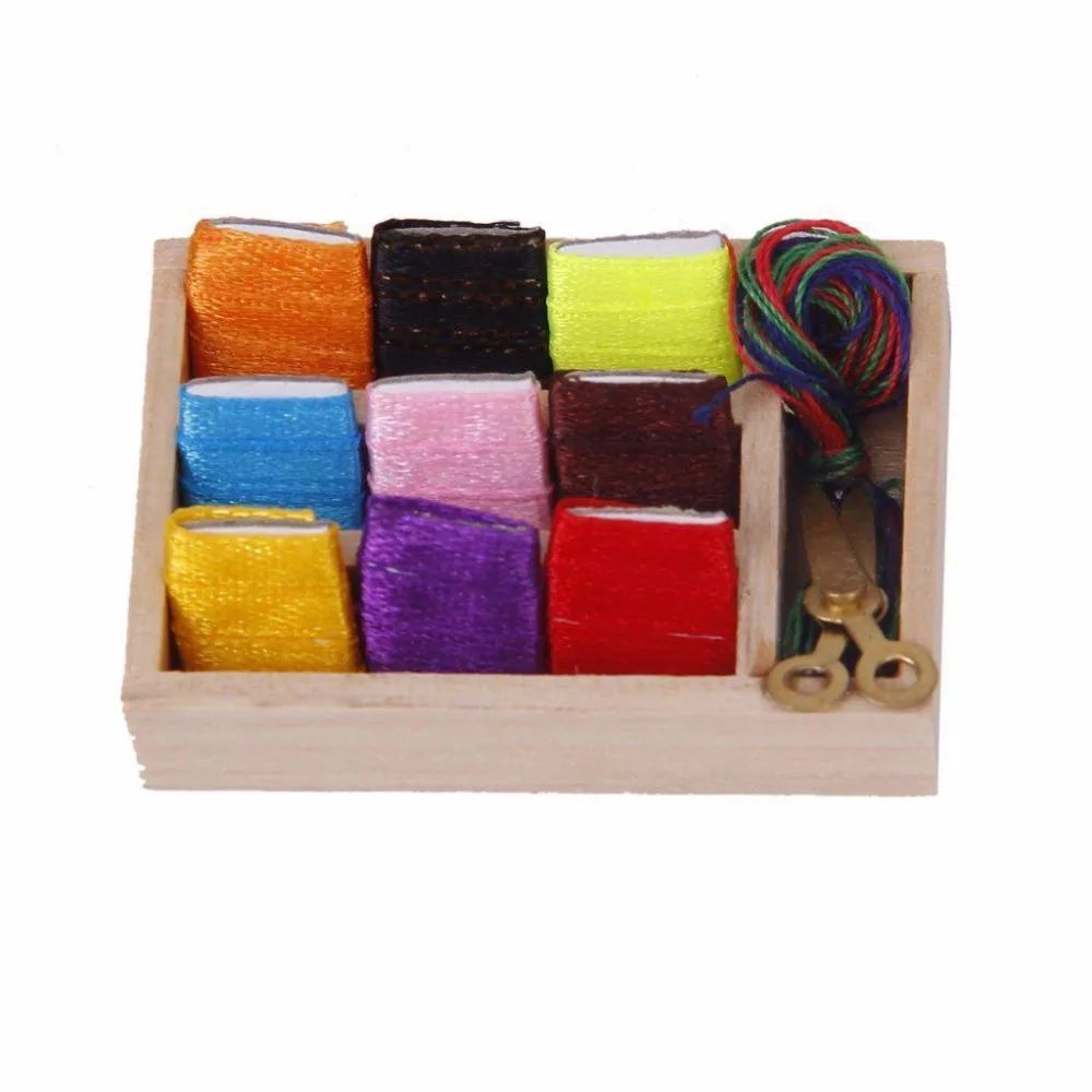 

G08-X137 children baby gift Toy 1:12 Dollhouse mini Furniture Miniature rement Wooden frame sewing box 1pcs