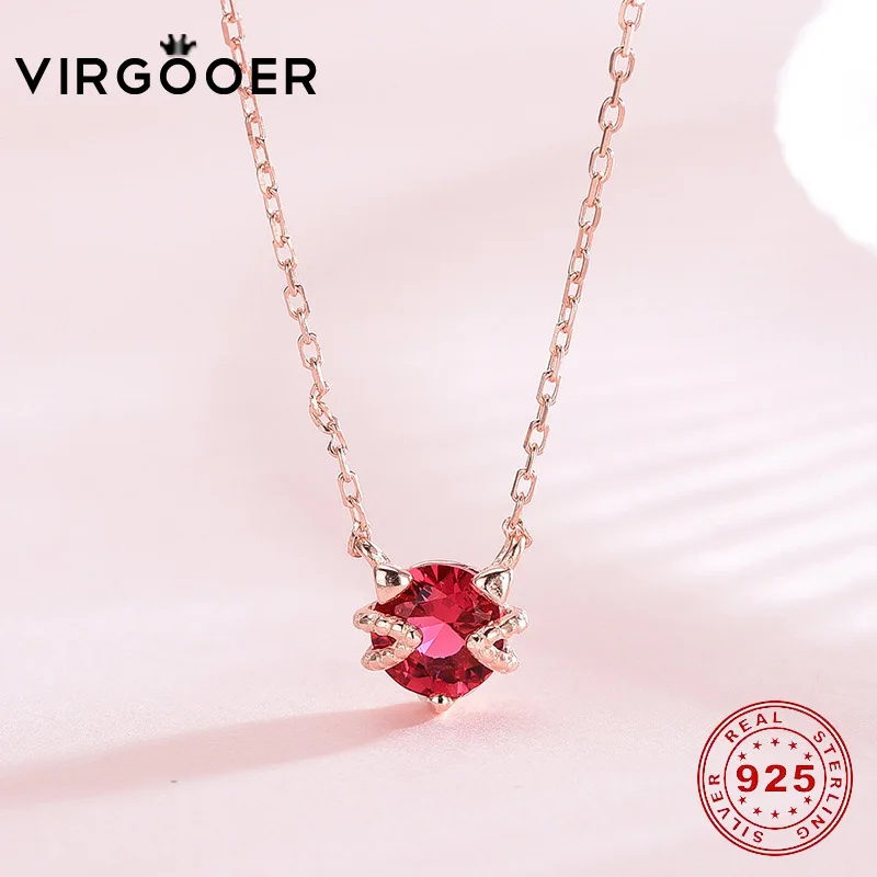 Virgooer 100% Серебро 925 пробы розовое золото цвет красный камень AAA Подвеска из