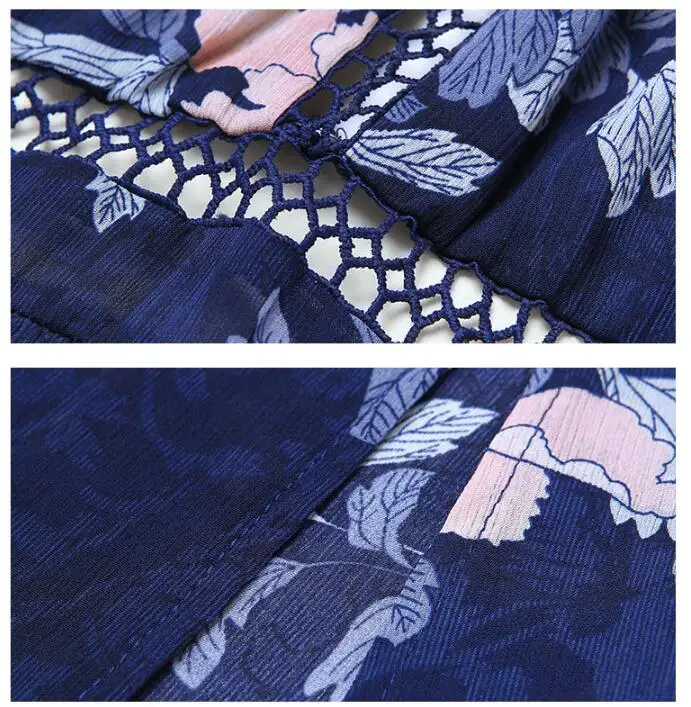 2018 Для женщин Цветочный принт шифоновое длинное платье с разрезом низким вырезом