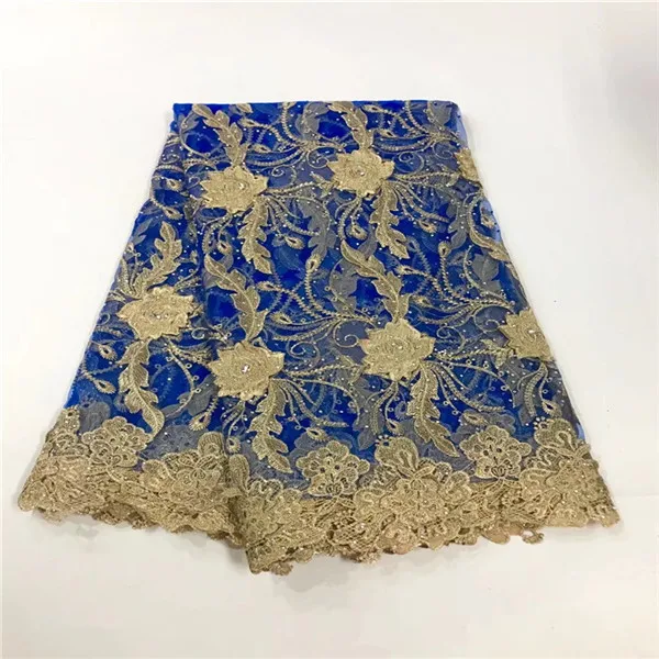 

2018 New Design African french lace fabric high quality tulle laces Embroidered Gold Line Flower For sewing Women dresses