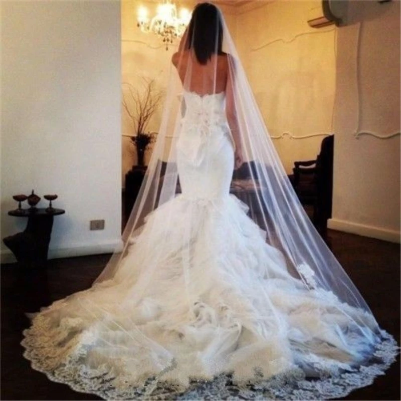 

Vintage Wedding Veil 3m Long Lace Edge Korea Bridal Veils White Ivory Long Veu De Noiva In Stock