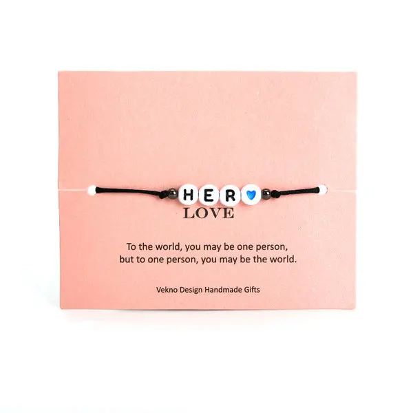 Her VEKNO Custom Couple Letter Bead His and Her Bracelet Men Women Red& Black Rope Adjustable String Name Bracelets DIY Jewelry - Окраска металла: Her