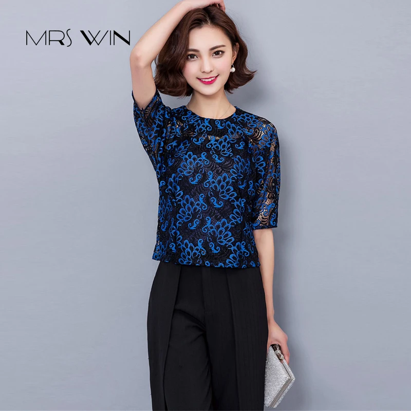 Миссис выиграть Новый Женский Лето 2017 Кружева Шифон Блузка Топ рубашка О