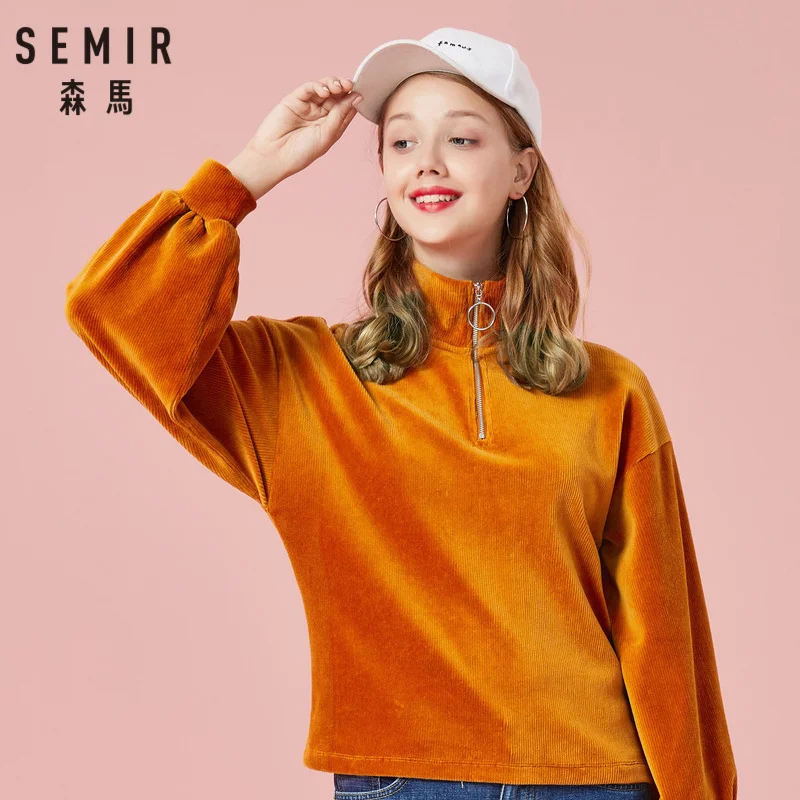 SEMIR для женщин вельветовый свитшот на подкладке с застежкой молнией воротник