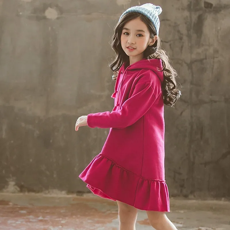 Christmas Hoodies Hooded Girl Dress Thick Autumn Winter Long Sleeve Casual Clothing Children Red Size 12 14 10 6 8 4 | Детская одежда и