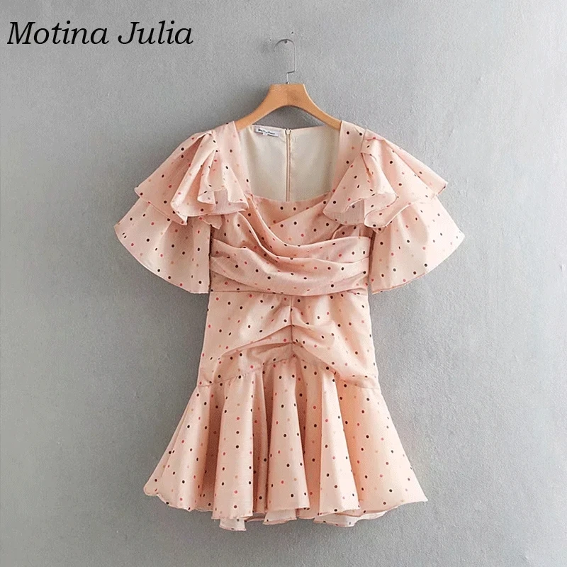 Motina Julia 2019 сексуальное вечернее платье в горошек с принтом женское мини летнее