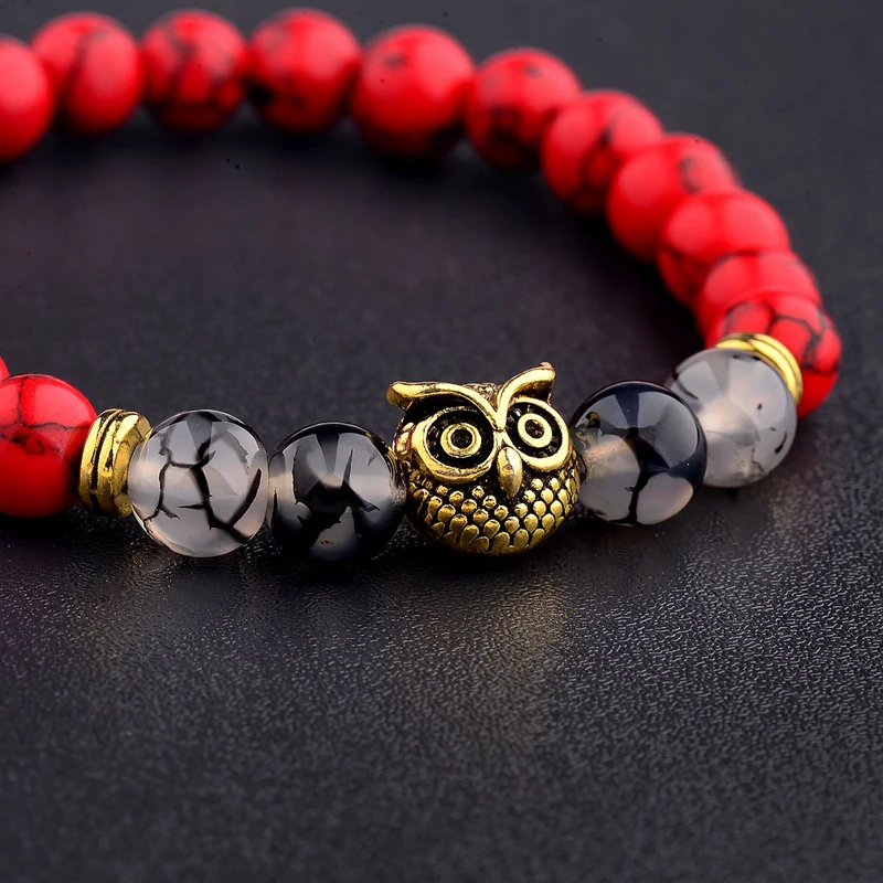 Этнические Сова натуральный матовый выветривающий камень Бусины из вулканического камня чакра браслеты, ювелирные изделия для женщин и мужчин ювелирные изделия AB505