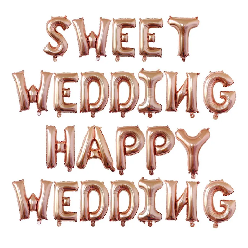 

Rose Gold Happy Wedding Alphabet Balloons Sweet Wedding Letters Air Balloon Wedding Decoration Globos Marriage Supplies 16 inch