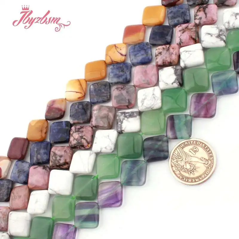 

15mm Diagonal Fluorite Lapis Tiger Eye Agates Jaspers Natural Stone Loose Bead For DIY Necklace Jewelry Making 15" Free Shipping