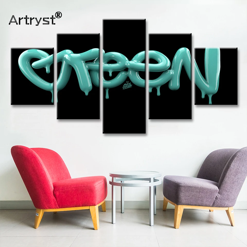 Artryst 5 штук холст Художественная живопись с рамкой абстрактные зеленые буквы