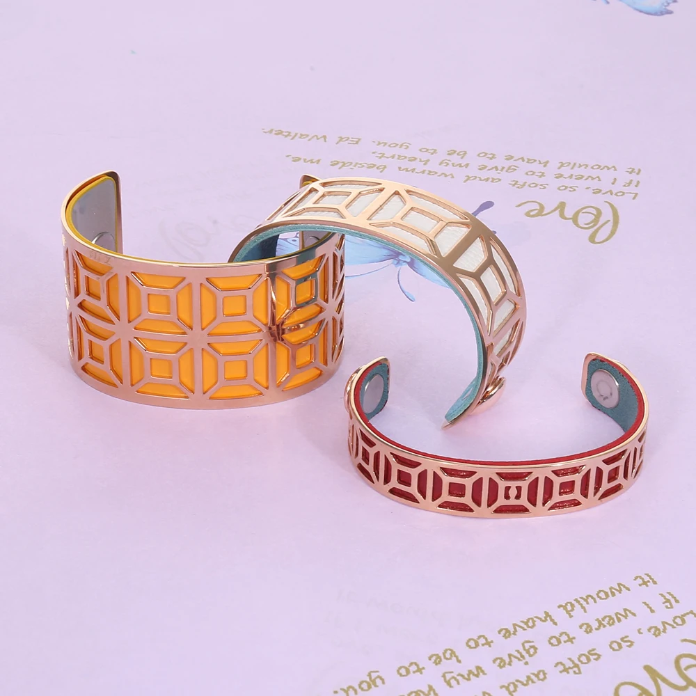 

Legenstar Hollow Cuff Bracelets Bangles 25mm Stainless Steel Jewelry Women With Interchangeable Leather Gift For Women