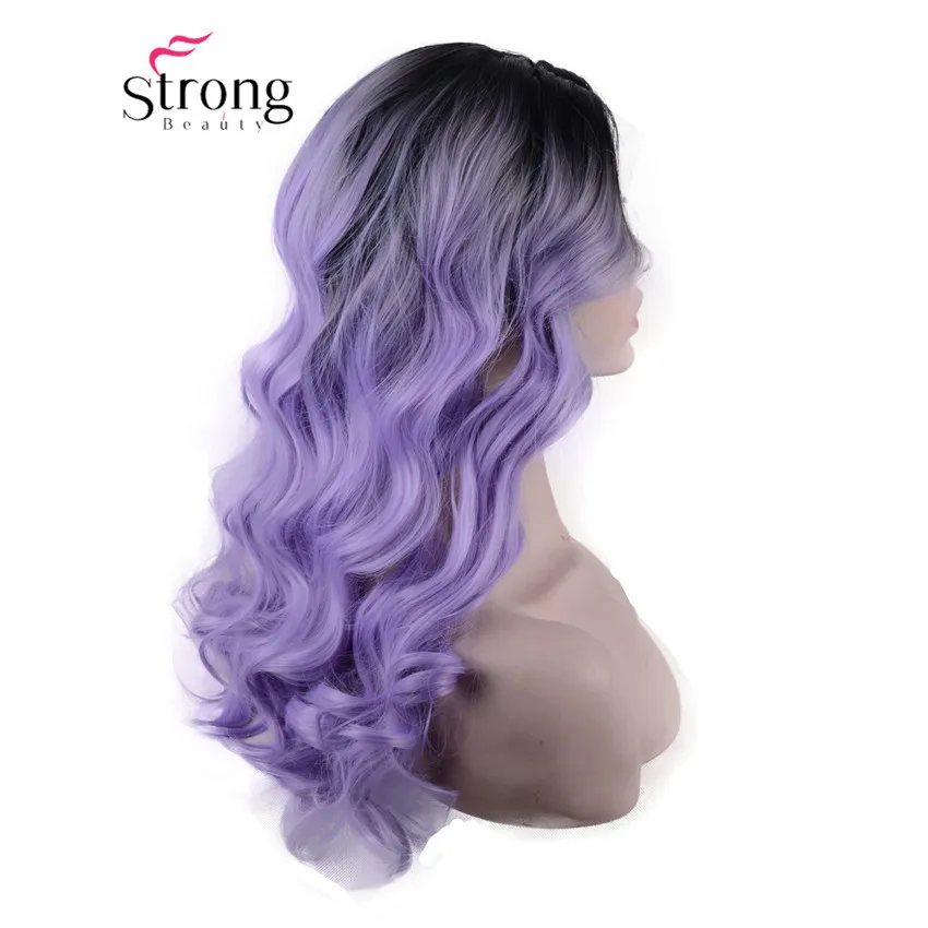 StrongBeauty Омбре пепельные 2 тона синтетический парик с кружевом спереди темно-корни длинные волнистые Серебристые серые замена волос выбор цвета
