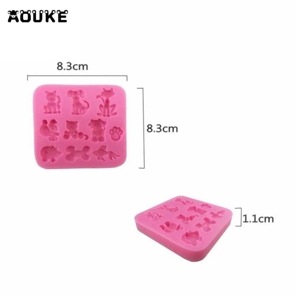 Мультяшные животные кошки собаки и кости помадка для торта силиконовая форма