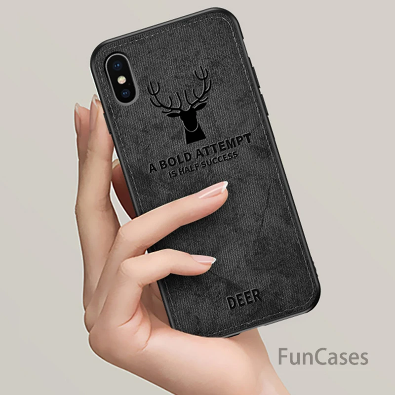 Мягкий полиуретановый край Canvas тисненая Олень чехол для iPhone X Xs Max Xr 8 7 6 6s S6 плюс