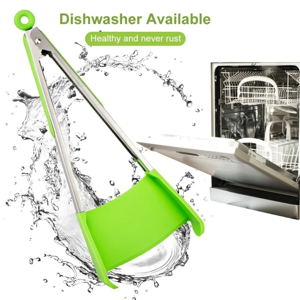 12 дюймов умные Щипцы 2 в 1 кухонная Лопатка и щипцы антипригарная нержавеющая