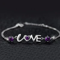 silver jewelry i love you purple clear crystal bracelet lovely fashion brand retro jewelry girls rhinestone bracelet gift