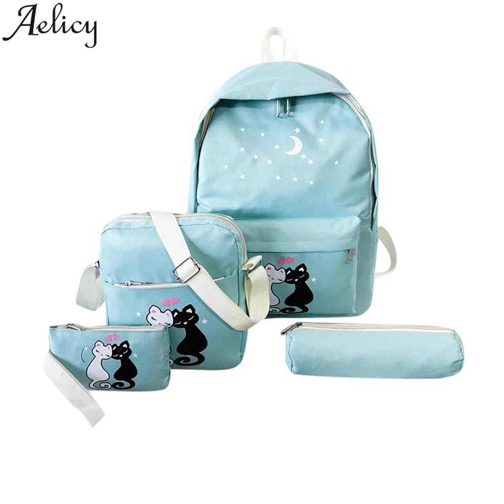 Aelicy 2019 рюкзак из четырех частей с принтом кота сумки на плечо школьный женские