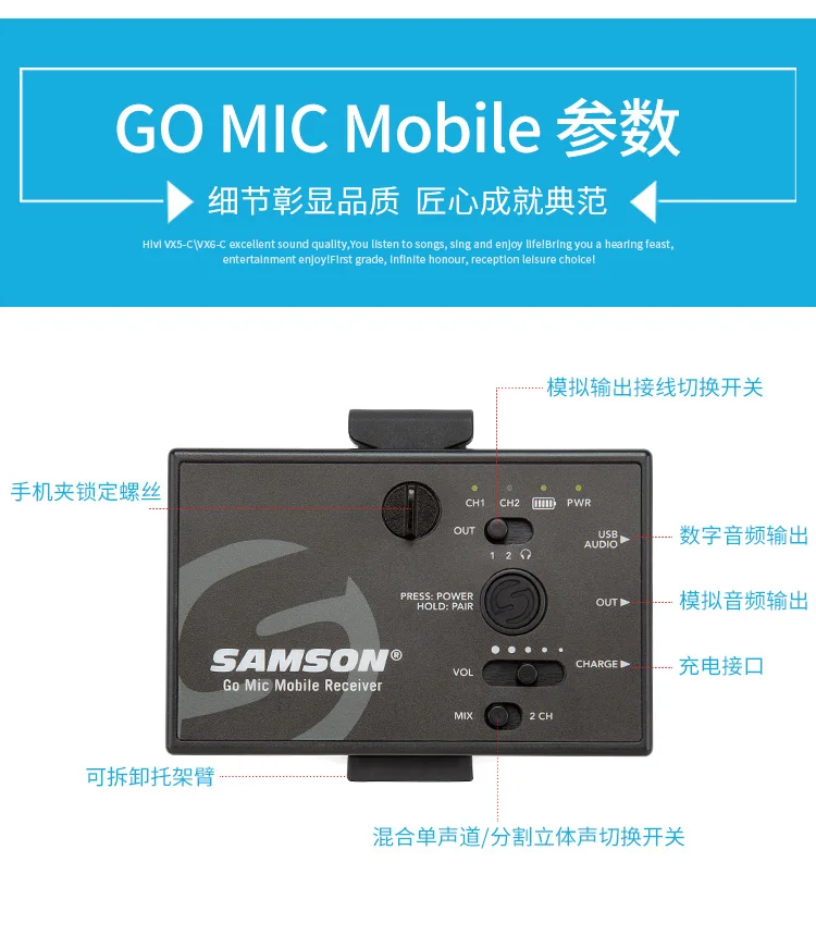 SAMSON Go Mic мобильный беспроводной микрофон петличный/портативная беспроводная система для мобильного телефона/SLR камеры/видеокамеры