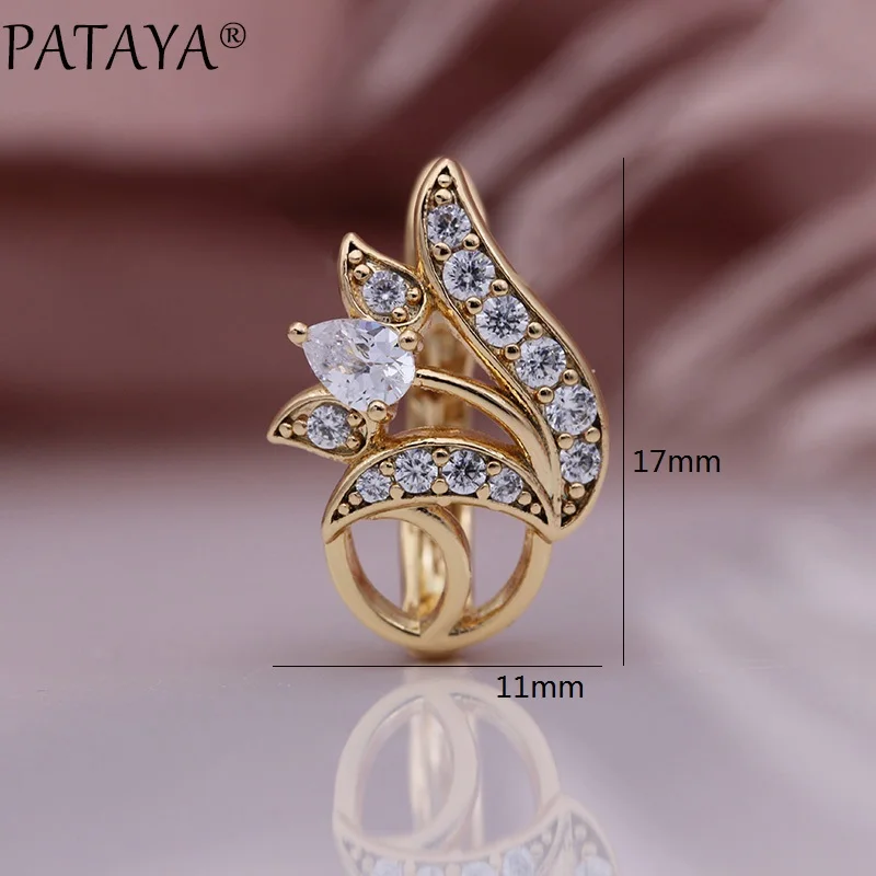 

PATAYA New Water Drop Natural Zircon Earrings 585 Rose Gold Women Wedding Fashion Jewelry White Party Gift Cute Hollow Earring