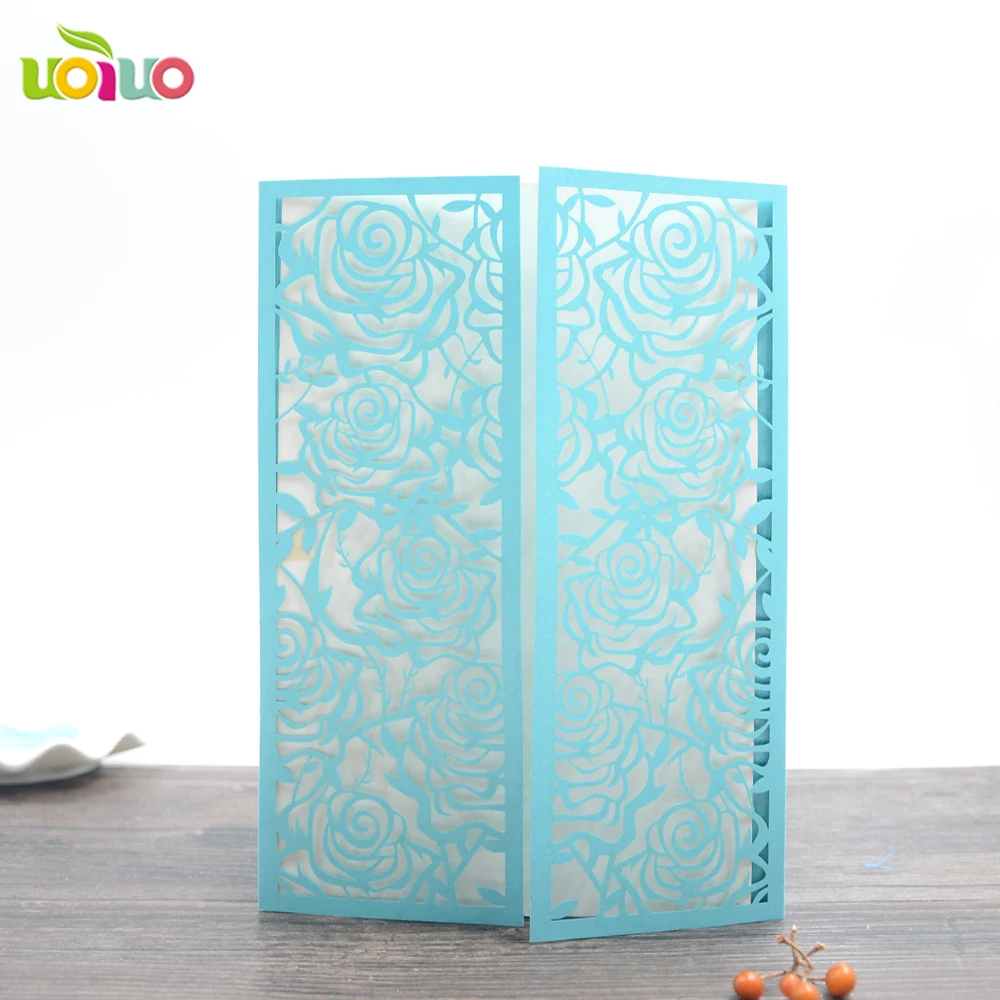 Бумажные кружева с синим жемчугом свадебные открытки лазерная резка роза