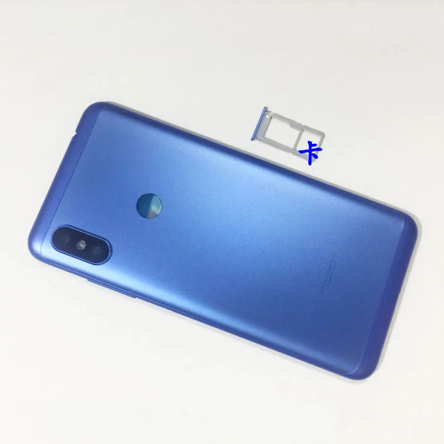Blue with SIM tray Для Xiaomi Redmi Note 6 Pro задняя крышка Корпус задняя Батарейная дверь боковая клавиша запасные части+ лоток для sim-карты - Цвет: Blue with SIM tray