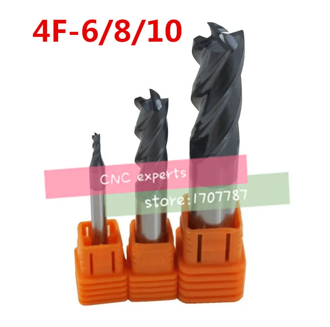 

Free shipping 3PCS 4F-6.0/8.0/10.0mm tungsten carbide steel cutter CNC milling cutting hardness HRC50 carbide Milling cutter