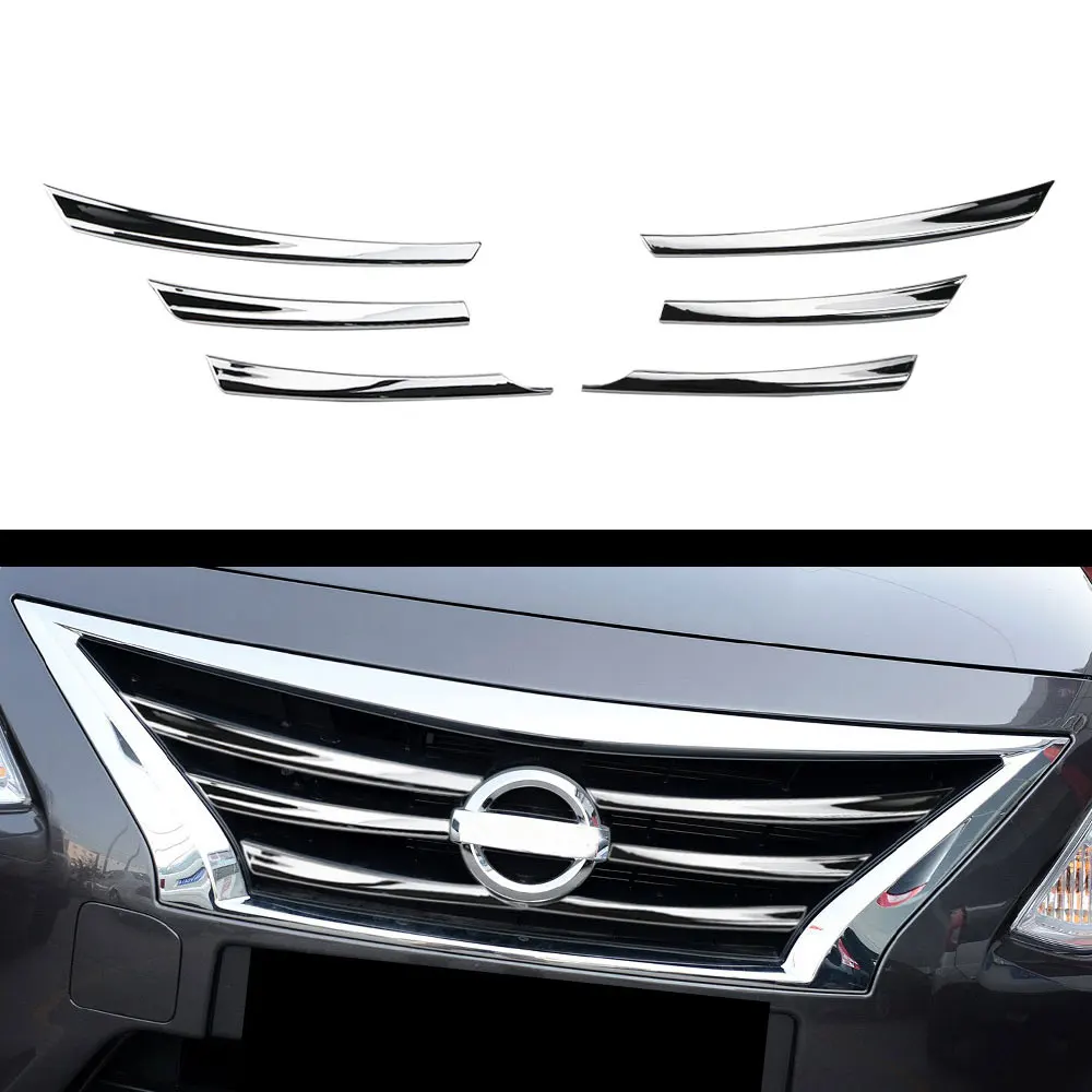 Накладка на переднюю решетку автомобиля для Nissan Sunny-, 6 шт., АБС-пластик, хромированная решетка на переднюю решетку, крышка на время, аксессуары