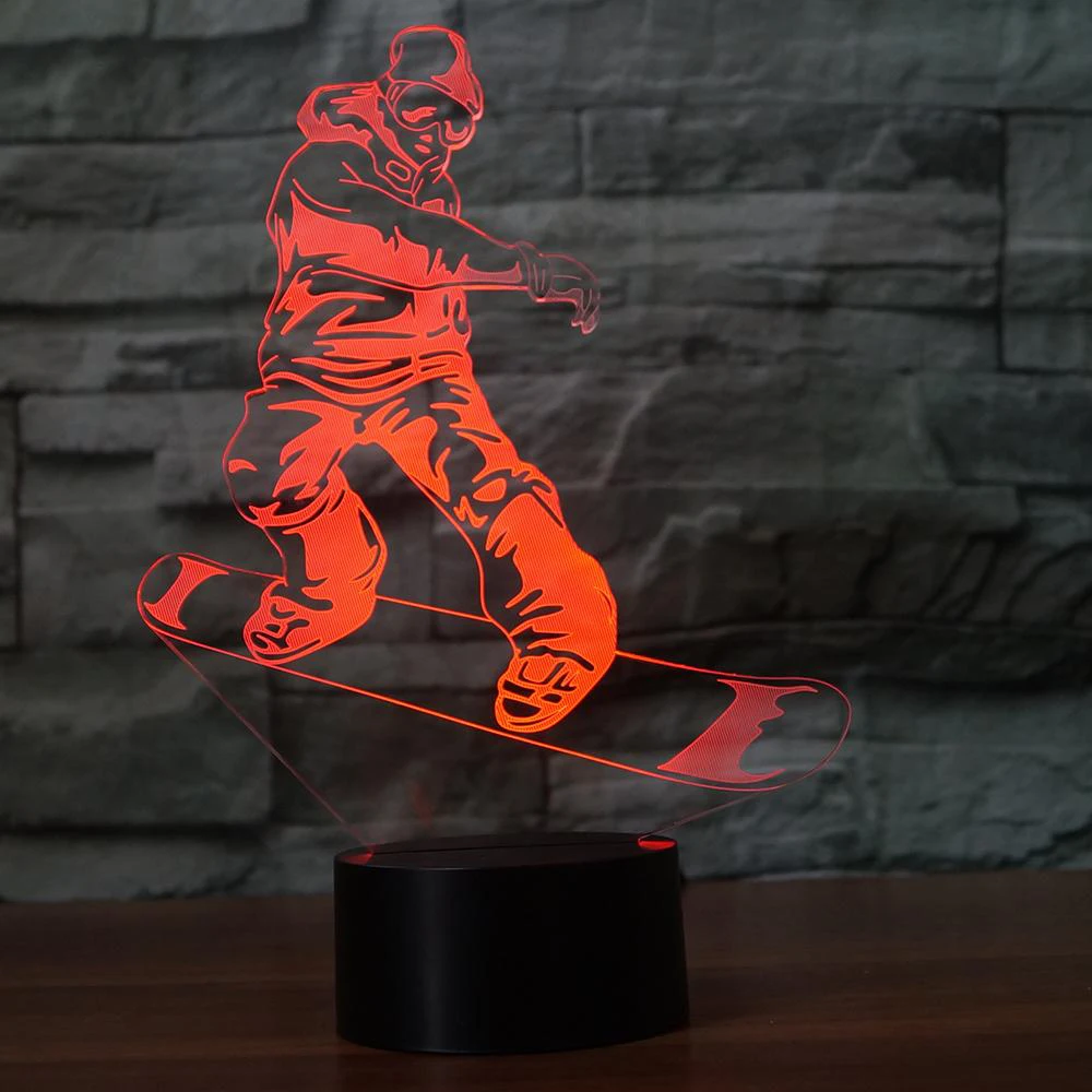 Необычные Сноубординг моделирование 3D Визуальный Ночник LED 7 цветов Изменение